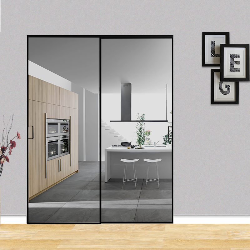 窄阳台铝合金推拉门厨房阳台钢化玻璃定制钛镁合金移门窄边框 窄款式