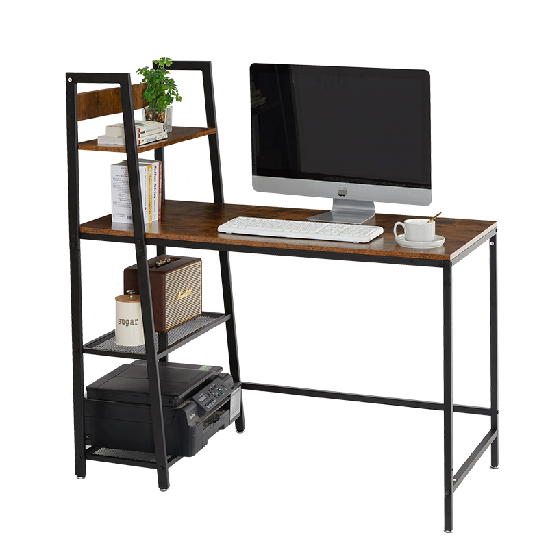 爱必居 北欧实木书桌书桌书架组合电脑桌台式学习写字桌家用带书架办公桌子简约实木书桌椅组合 复古色