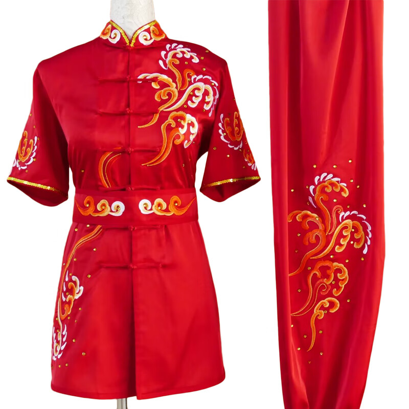 嘉遠(yuǎn)航武術(shù)服表演服體校學(xué)生比賽彩服南拳長拳競賽服 紅色 均碼
