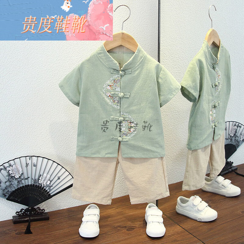 酷乔韵男童汉服夏季薄款中国风唐装儿童古装少爷抓周周岁礼服男宝宝夏装 不对称套装豆绿色 120使用感如何?