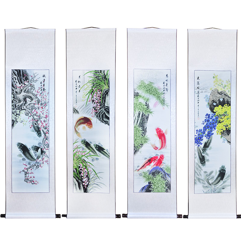 紅泥坊客廳裝飾畫沙發(fā)背景墻中式四聯(lián)掛畫國畫花鳥圖微噴印刷商務(wù)禮品 梅蘭竹菊