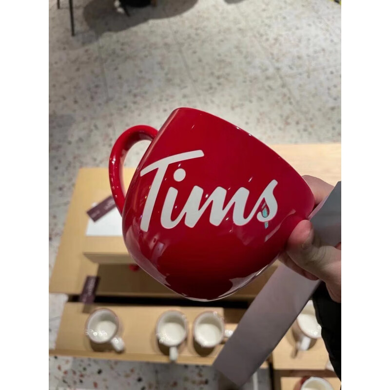 尚佳帮tims咖啡杯tims咖啡马克杯枫叶咖啡雕刻喝水杯大红色经典圆形
