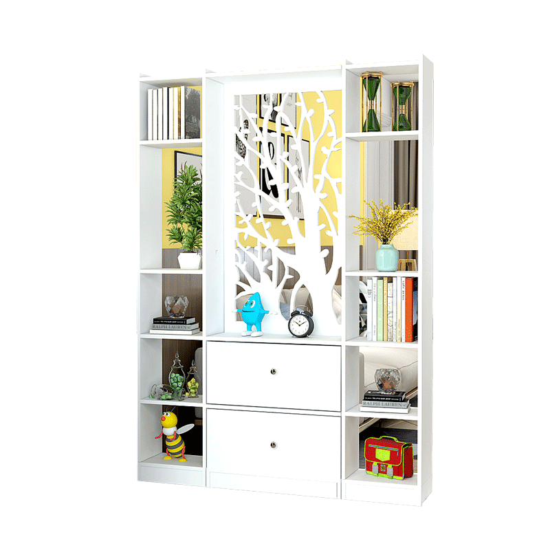 岚友 欧式客厅屏风柜隔断柜玄关酒柜简约卧室镂空座屏置物架时尚花架办公室卫生间浴室厨房隔断现代经济型 高190CM总长100CM(主柜+侧柜) 发财树款