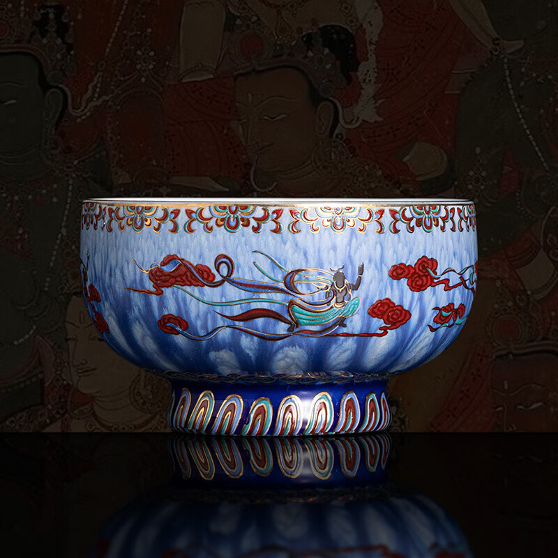 上著主人杯功夫茶杯碧空蓝飞天如意圆融杯礼盒装