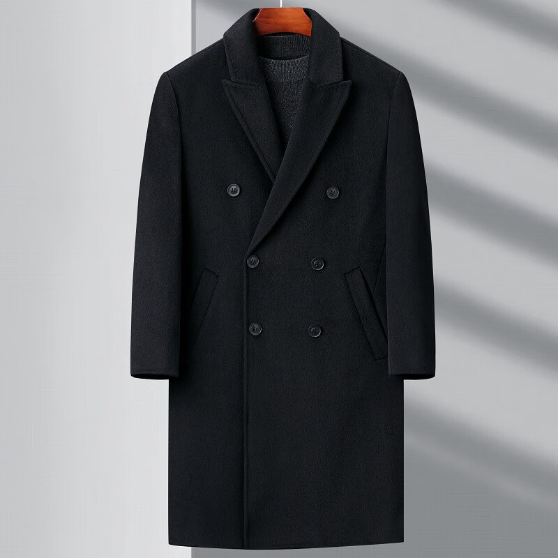 凯逸弗（kainifu）双面休闲风衣男中长款秋冬中年爸爸羊毛呢大衣西装领呢子外套 8069黑色 170/48