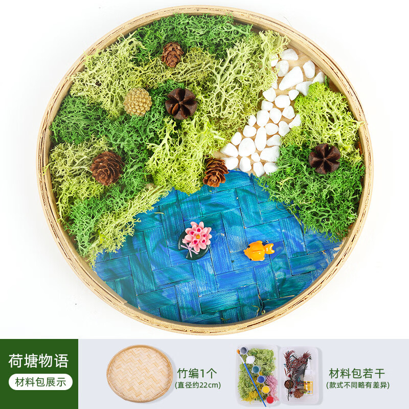 盛锐凡 永生苔藓画材料包 手工竹编筐竹框创意植物画绿植相框暖场团建