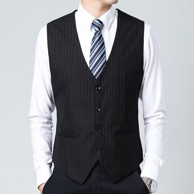 靓淑建行工作服马甲 男士条纹马甲商务正装银行工装无袖服装西服马夹 黑色 S 44码怎么看?