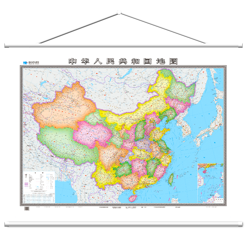 中国地图挂图 带杆约1.6米*1.2米精装整张无拼接办公室商务会议家用地图挂图