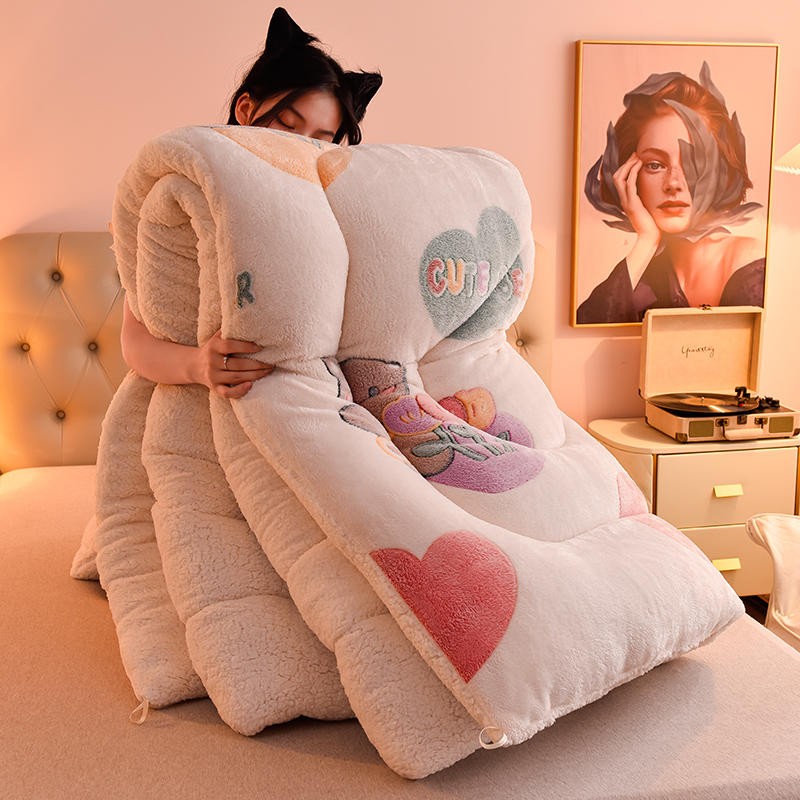 小确幸 家纺 被子冬天加绒加厚棉被保暖10斤法兰绒牛奶绒棉被双面绒