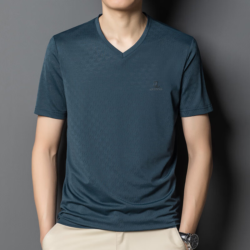 丹顿赫本奢侈男装品牌高档短袖 t恤男士夏季新款v领冰丝透气商务休闲