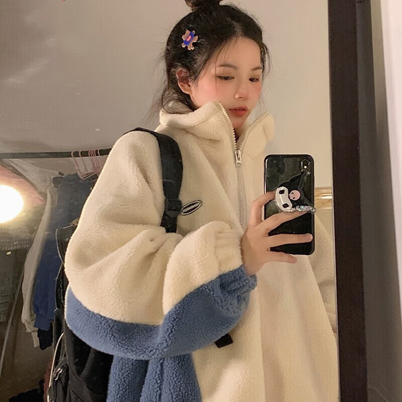 外套女学生冬季加厚十几岁少女孩秋冬装青少年初中高 米白色奶系穿搭