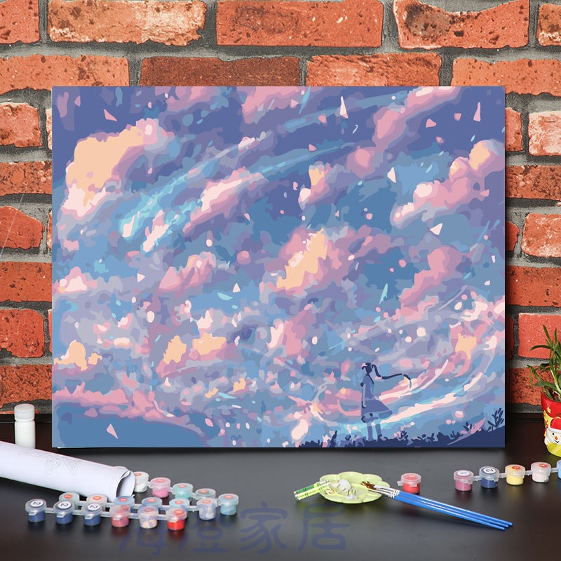 星空diy数字油画水彩填充减压画画手工填色画手绘装饰油彩画 wb397