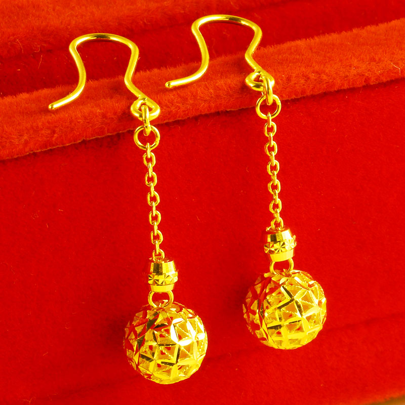 千影黄金耳环9999足金耳坠绣球女款转运珠真金耳饰按克送老婆生日礼物