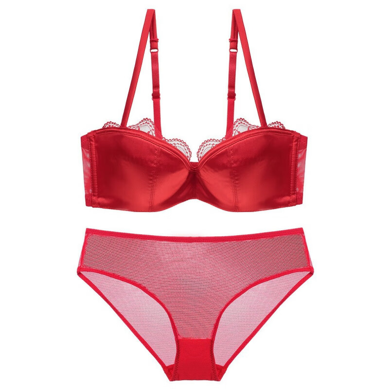 为眸女士内衣套装送老婆情人节 性感 蕾丝性感光面深v内衣女 大红 70a