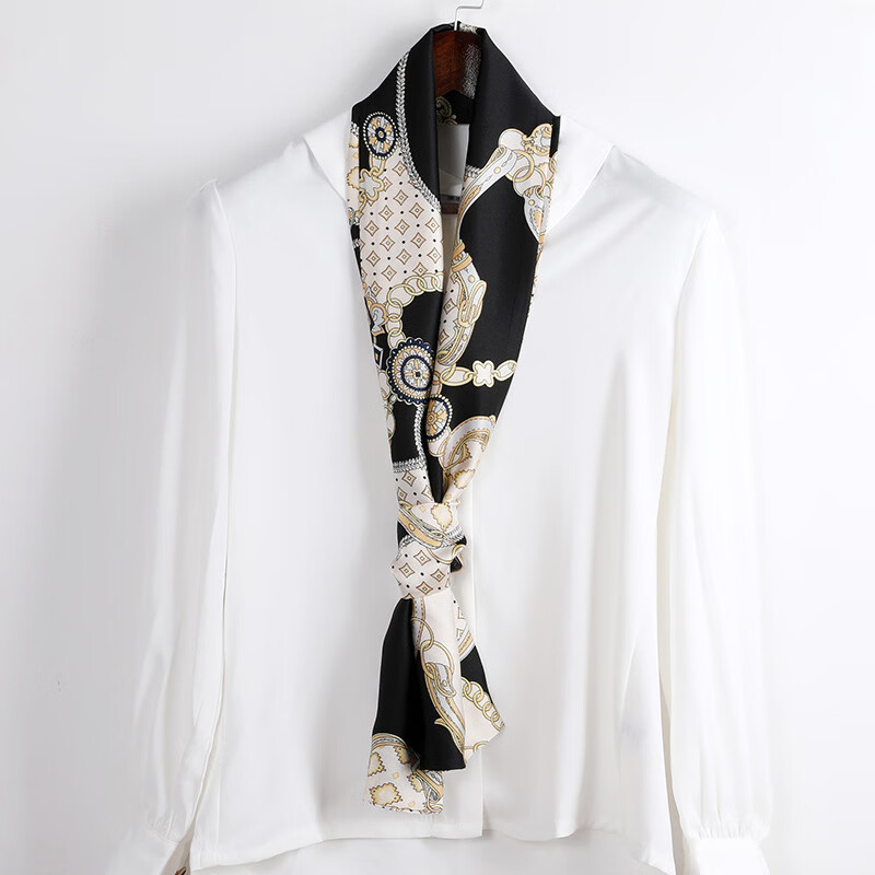 奥义驰小长条窄丝巾女百搭春秋夏季护颈脖子装饰长款薄围巾方巾韩系领巾 015黑米链条 15*145cm 京东折扣/优惠券