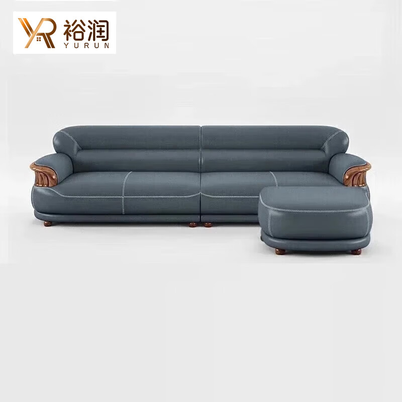 裕润乌金木沙发真皮沙发贵妃转角客厅简约欧式大户型高端别墅佛山沙发 【直排大四位+脚踏】3.34米组合