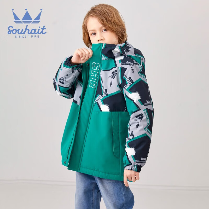 水孩儿（SOUHAIT）童装儿童可拆卸棉服男童秋冬装新款加绒厚外套防风衣保暖宝宝上衣 藏蓝 130
