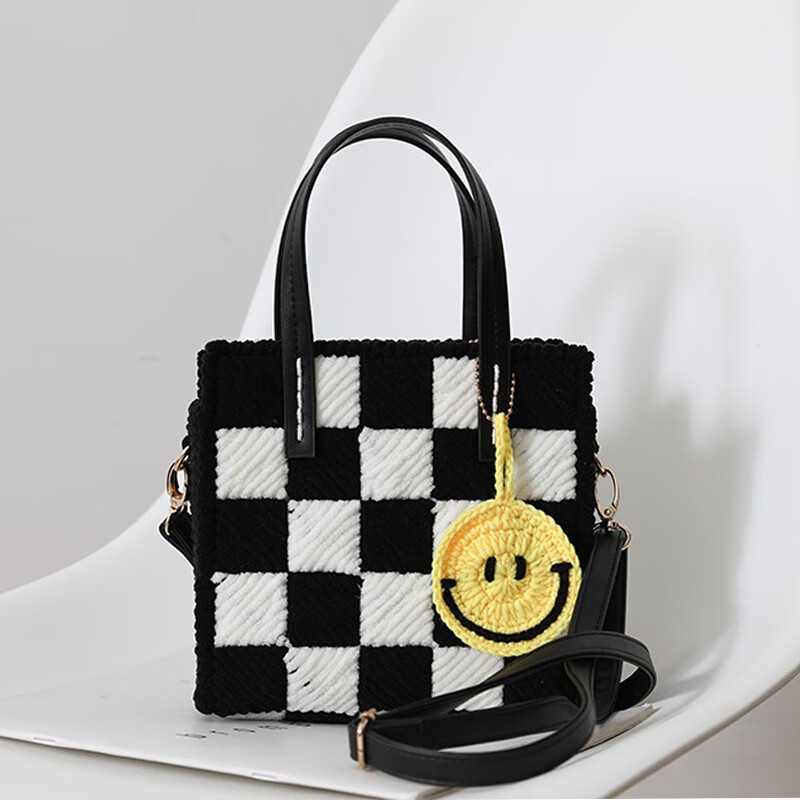 sicecd轻奢品牌棋盘格包包diy手工编织包包粗毛线网格自制材料包送