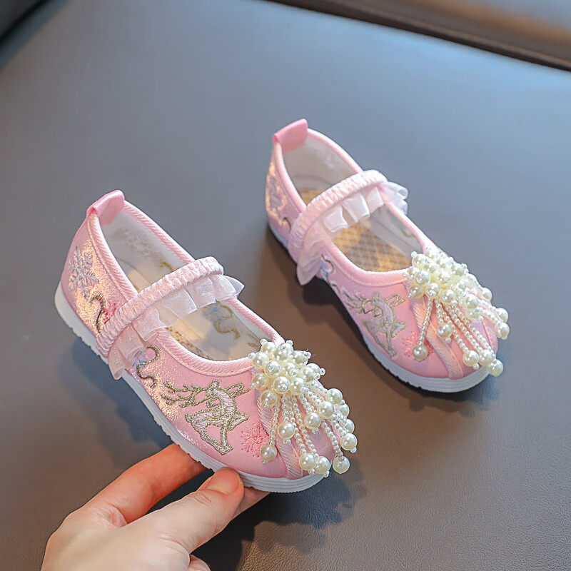 迪士尼汉服鞋子女童古风儿童绣花鞋民族宝宝古装老北京布鞋小公主旗袍