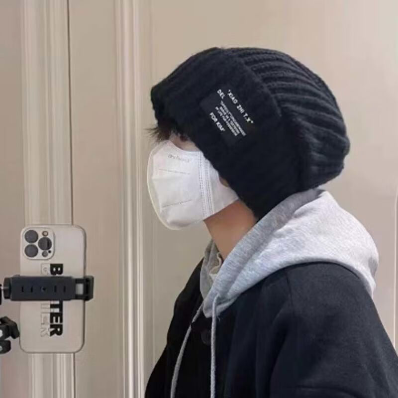 回梦生花帽子男士秋冬潮毛线帽男款保暖百搭冷帽宽松大头围显脸小针织