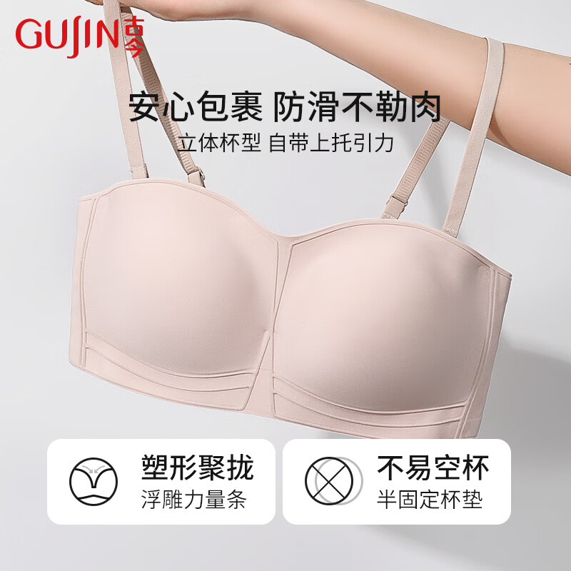 古今无痕无钢圈隐形防滑抹胸礼服结婚文胸小胸聚拢可拆卸肩带内衣 经典黑【单件装】 M (70A/70B/75A/75B)