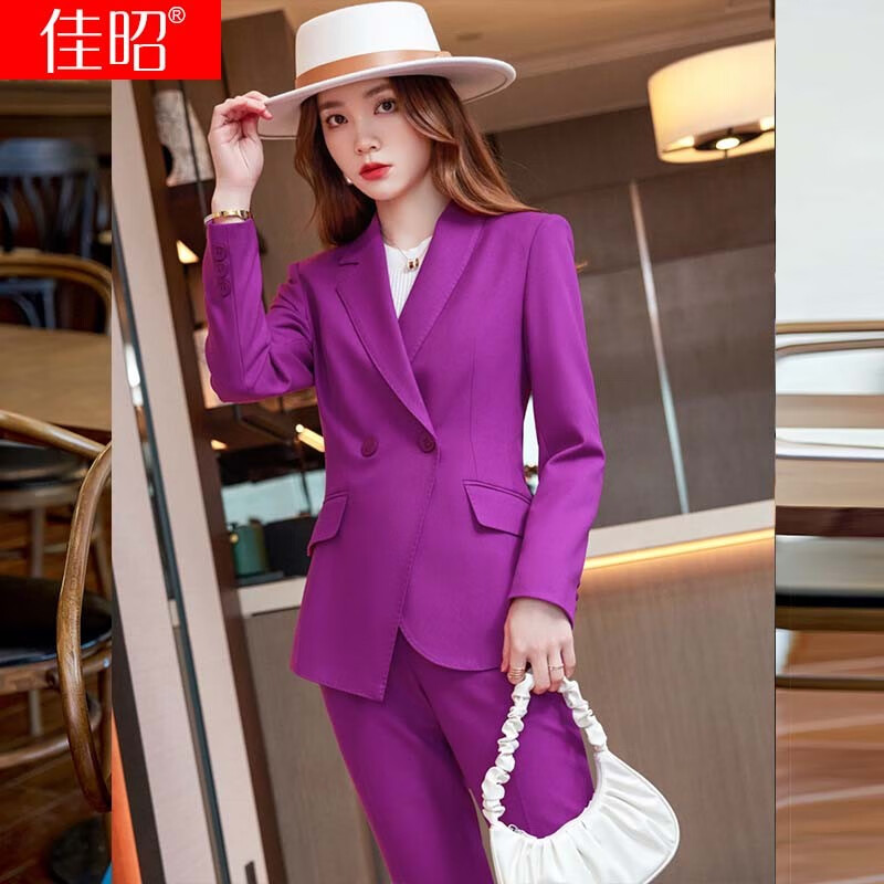 设计感不规则高端职业工作服修身显瘦通勤小西服外套 单件紫红色西装