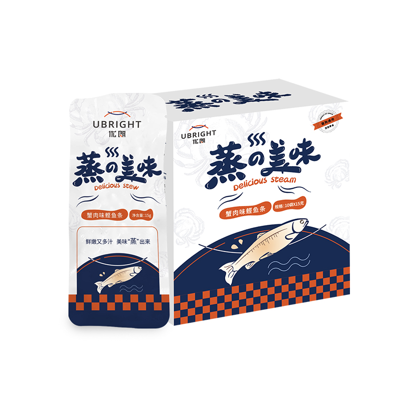优朗（U－BRIGHT）宠物零食蒸煮鲣鱼条蟹肉味15g*10袋