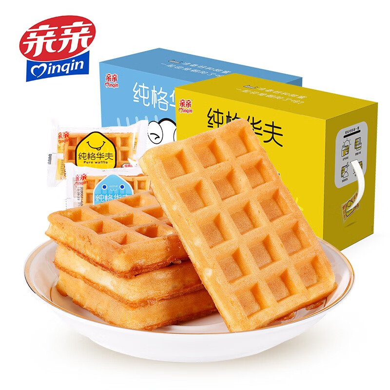 亲亲 华夫饼干750g/箱原味休闲食品营养早餐速食手撕面包蛋糕