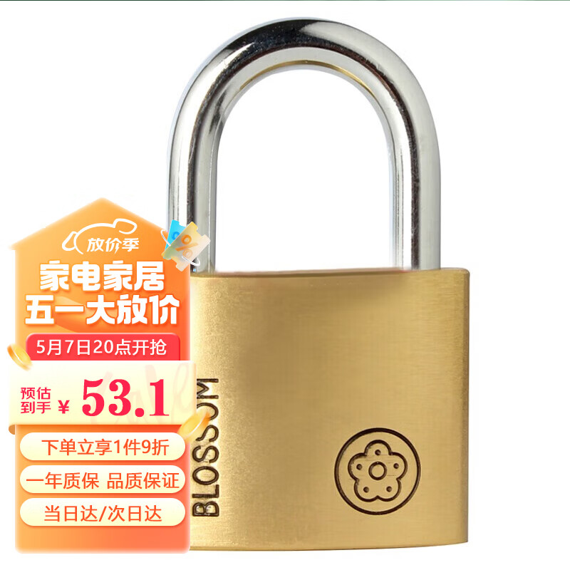 梅花（BLOSSOM）铜挂锁 自动门锁60MM 防水防锈仓库学校大铁门锁9060