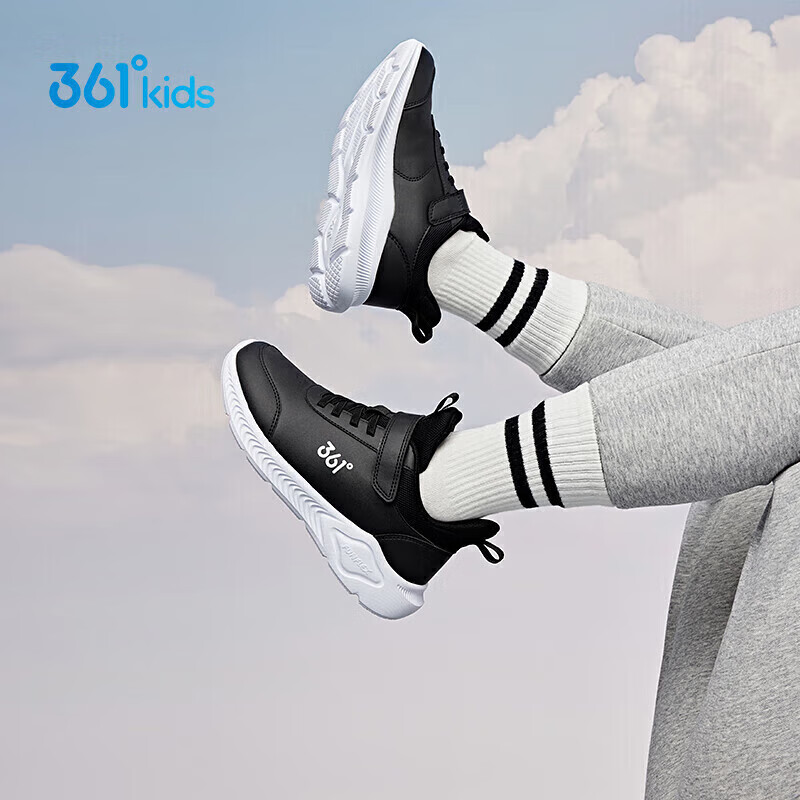 361°童鞋 儿童运动鞋25冬季男女童3-14岁皮革校园跑鞋 黑34