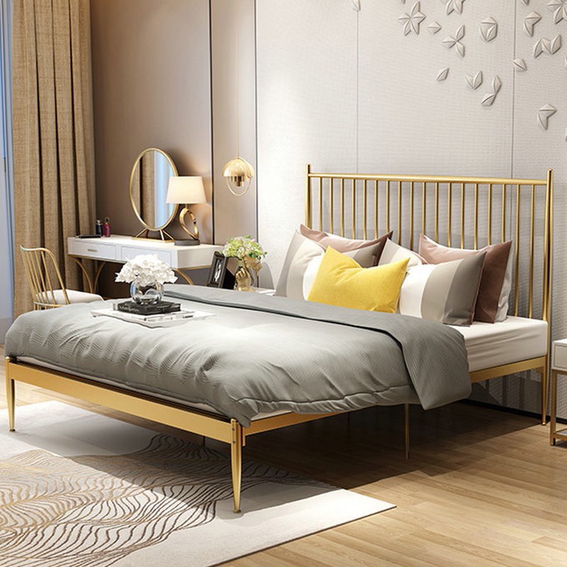 布沙 铁艺床铁床现代简约铁架床出租房民宿金属钢架床单人双人床架子 金色+20cm弹簧垫 1.8*2.0米