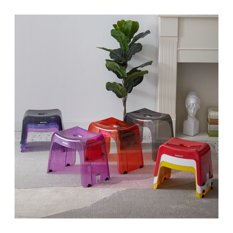 迈亚透明塑料浴室小凳子家用多功能小板凳加厚防滑水晶凳矮凳 灰色 29*20*21