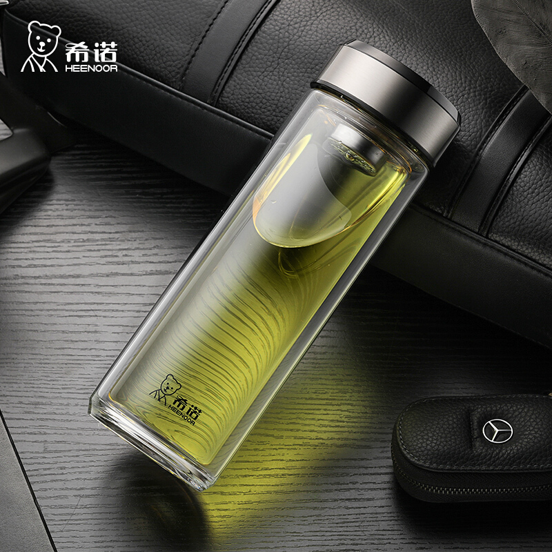 希诺(heenoor)双层玻璃杯 水杯男女家用加厚透明过滤泡茶杯子高档送礼