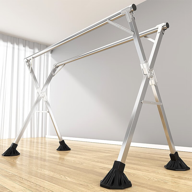 密林晾衣架落地折叠室内阳台晒被子神器家用卧室室外不锈钢凉伸缩式杆