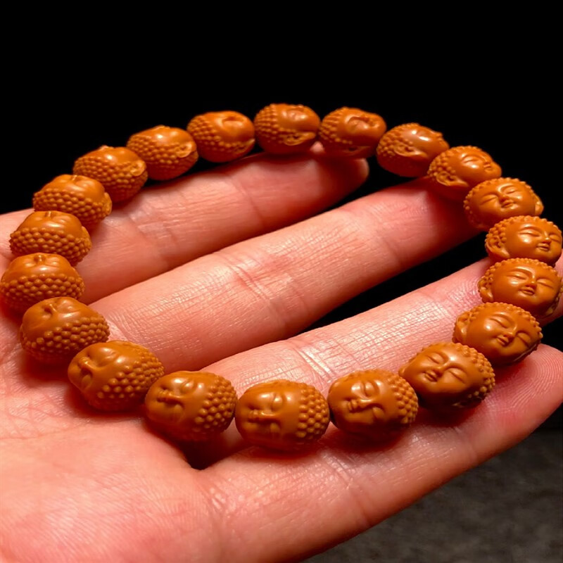 仙来阁宝宝佛金丝猴头手串男款文玩核桃原籽光珠小籽核雕佛头橄榄核