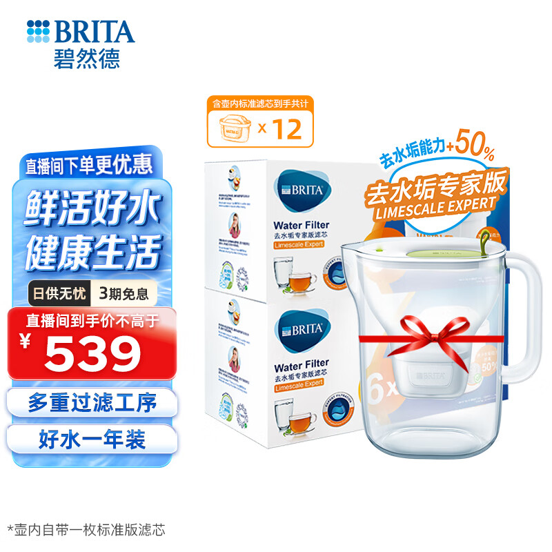 碧然德（brita） 设计师滤水壶净水过滤壶家用滤芯3.5L大容量+去水垢专家版滤芯套装 专家版滤芯11枚+设计师水壶绿（到手1壶12芯）