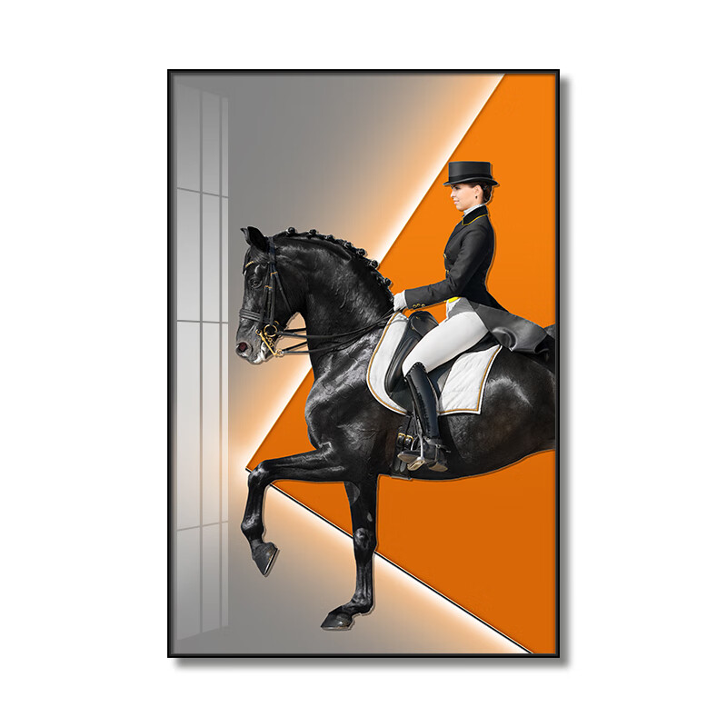 美女黑骑士客厅马术装饰画时尚北欧现代简约玄关沙发背景墙挂画 01款