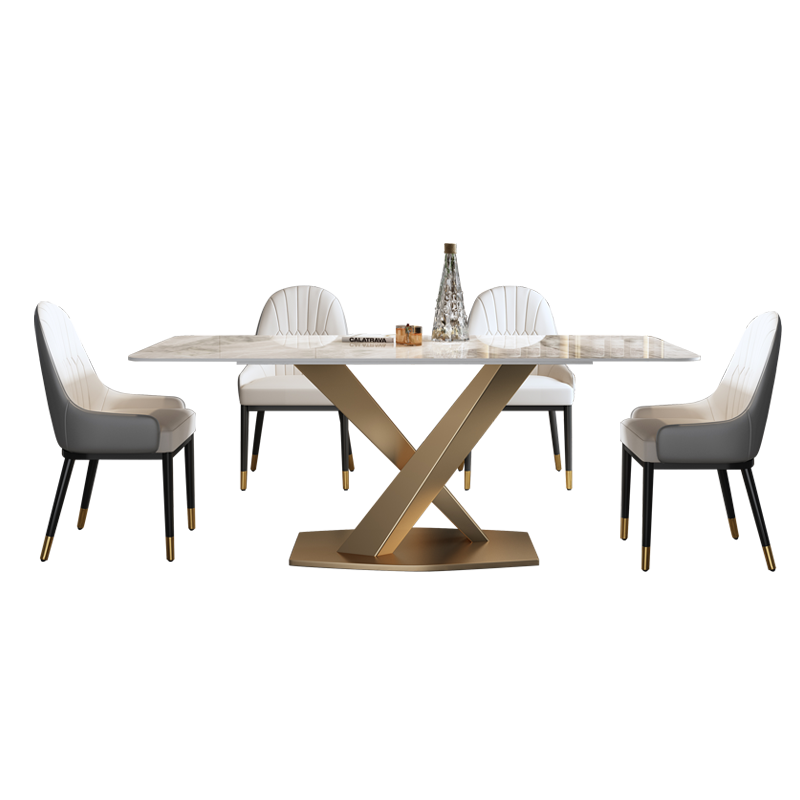 优卡吉  现代简约亮光岩板餐桌椅组合家用小户型意式轻奢长方形吃饭桌子Z20. 1.6米餐桌配6椅