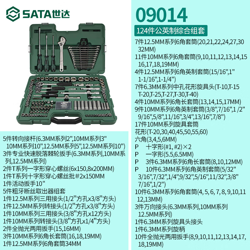 世达工具箱套装128件套汽修套筒扳手工具大全修车组套09014a 124件6.