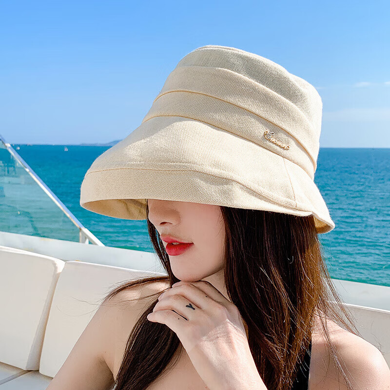 乔箐夏凉帽女 中年 可折叠轻薄透气亚麻遮阳帽士季翻檐渔夫帽气质款韩
