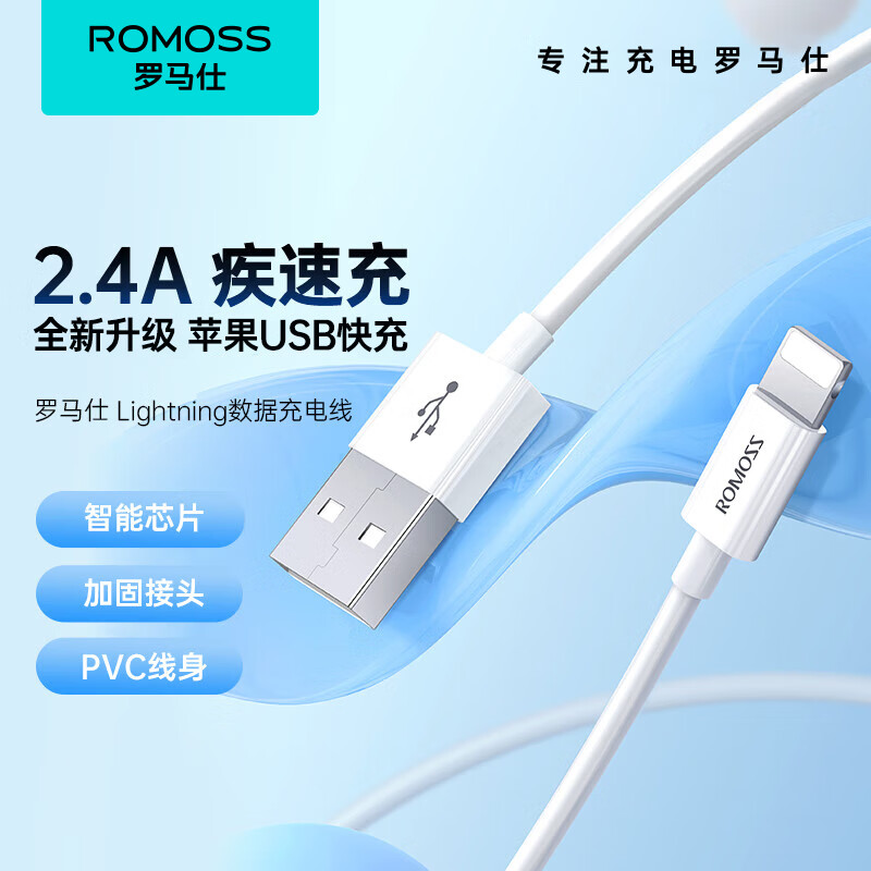 罗马仕苹果数据线快充充电线适用iPhone14/13/12/11Pro Max/xs/iPadPro/mini平板手机车载 1m