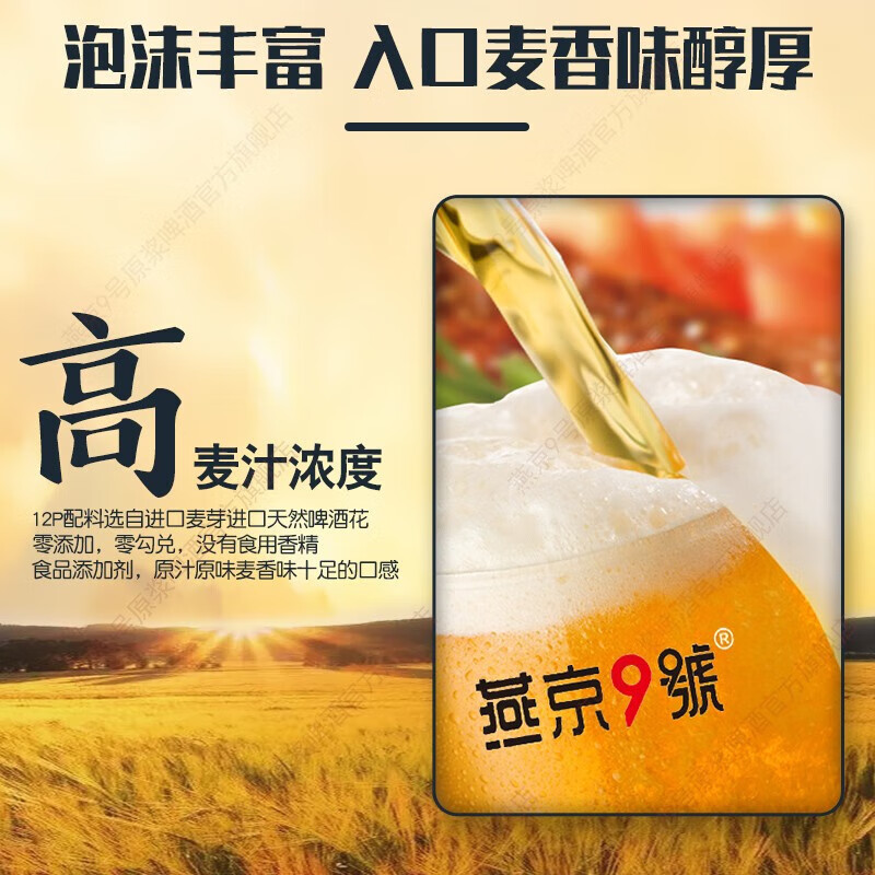 燕京原浆白啤酒 麦汁浓度12度 燕京9号 整箱装 726mL 6瓶