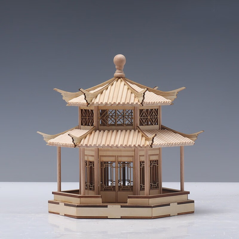 雷煦照明 lei xu古建筑六角木制凉亭摆件中国风客厅书房书桌艺术高级