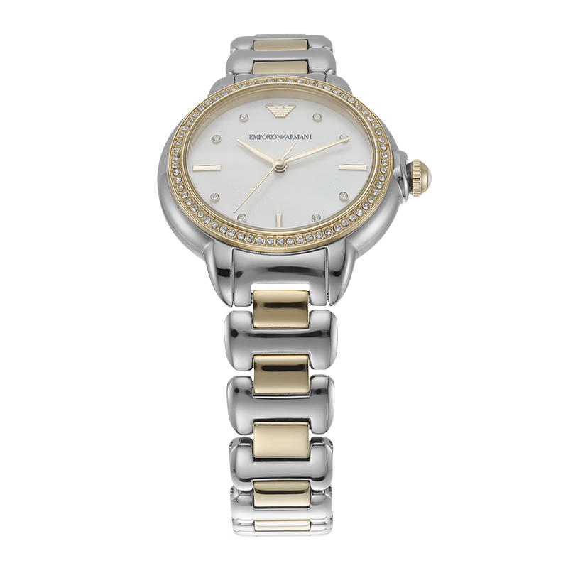 EMPORIO ARMANI阿玛尼手表官方正品女款时尚镶钻百搭石英送3.8女神节友礼物老婆 间金色钢带AR11524