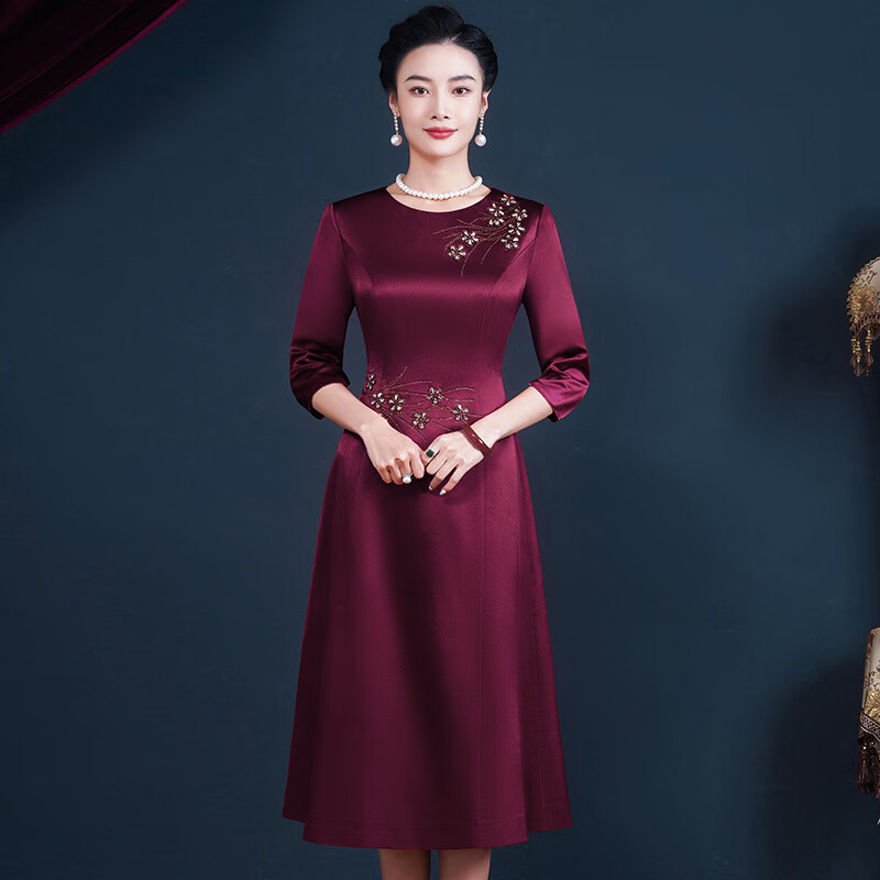 戴丽格喜庆高端喜婆婆婚宴装婚礼妈妈礼服平时可穿简约大气连衣裙女