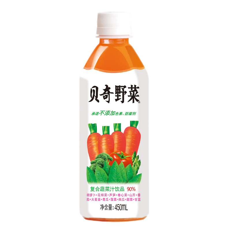 贝奇野菜 蔬菜汁饮料 番茄汁胡萝卜汁 450ml*5瓶轻断食代餐果蔬汁饮品