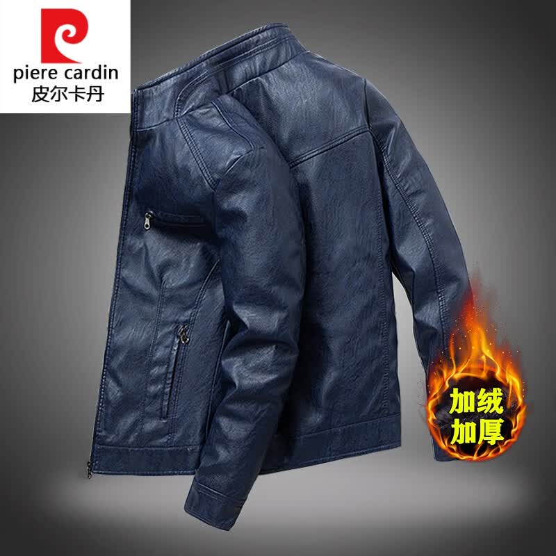 皮尔卡丹（pierre cardin）真皮皮衣男夹克痞帅机车海宁飞行员美式修身羊皮潮流帅气外套 1302#深蓝色 加绒加厚款！ L- [商场同款！]怎么看?