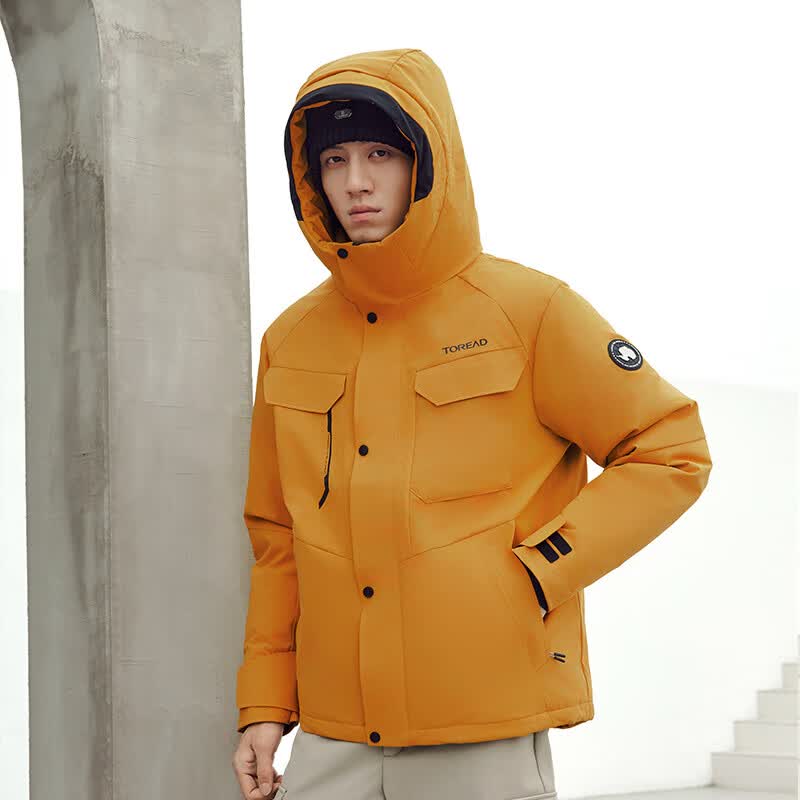 探路者（TOREAD）【暴雪】羽绒服男保暖抗寒防风鹅绒外套户外防泼水锁温科技防寒服 云杉橘 鹅绒 S (165) 抗寒-30℃