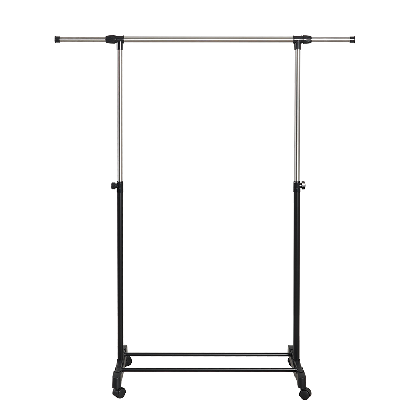 晾衣架落地卧室折叠阳台简易衣服架子凉衣架晒架室内单杆式挂衣架居友 移动伸缩款-黑色