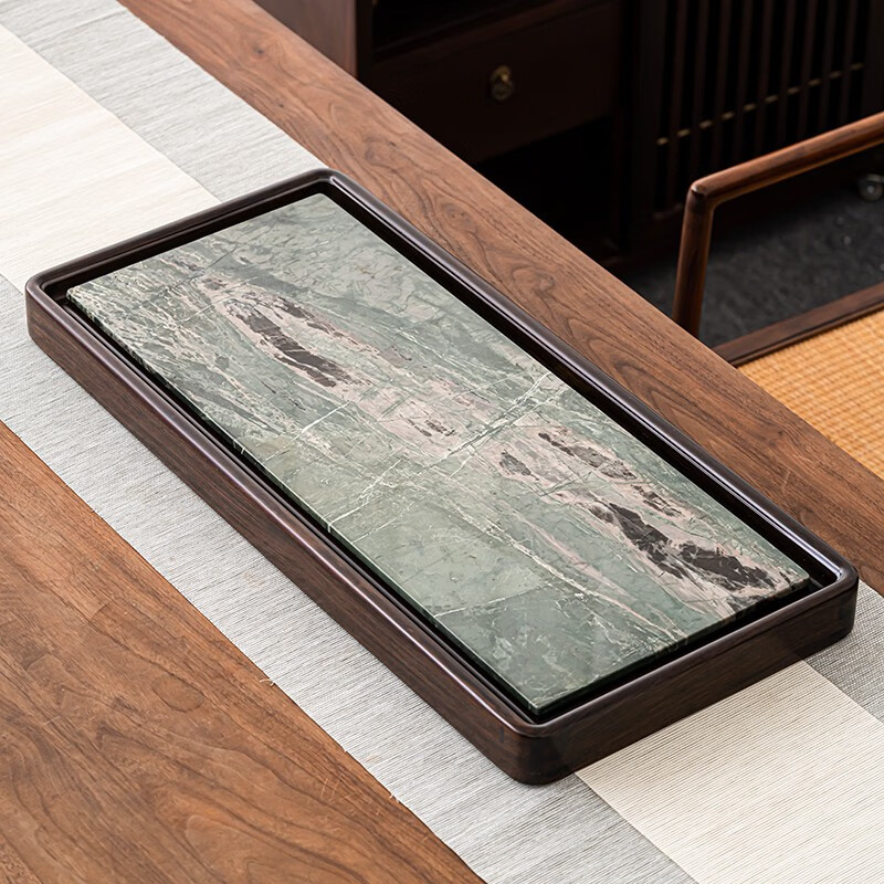 苏氏陶瓷(sushi ceramics)九龙壁石黑檀实木茶盘可干泡可排水功夫泡茶